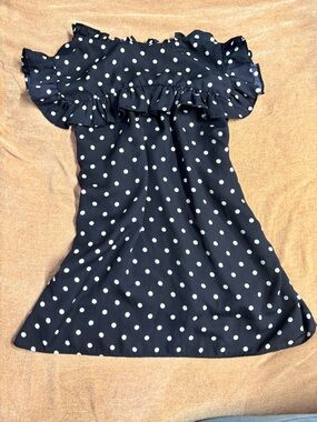 Navy Polka Dot  Ruffle Blouse